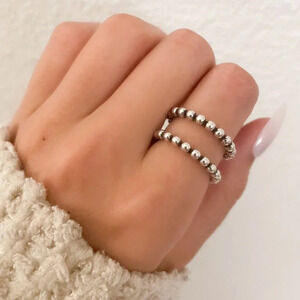 925 Sterling Silver Minimalist Bead Double Layer Ring Stackable Ring